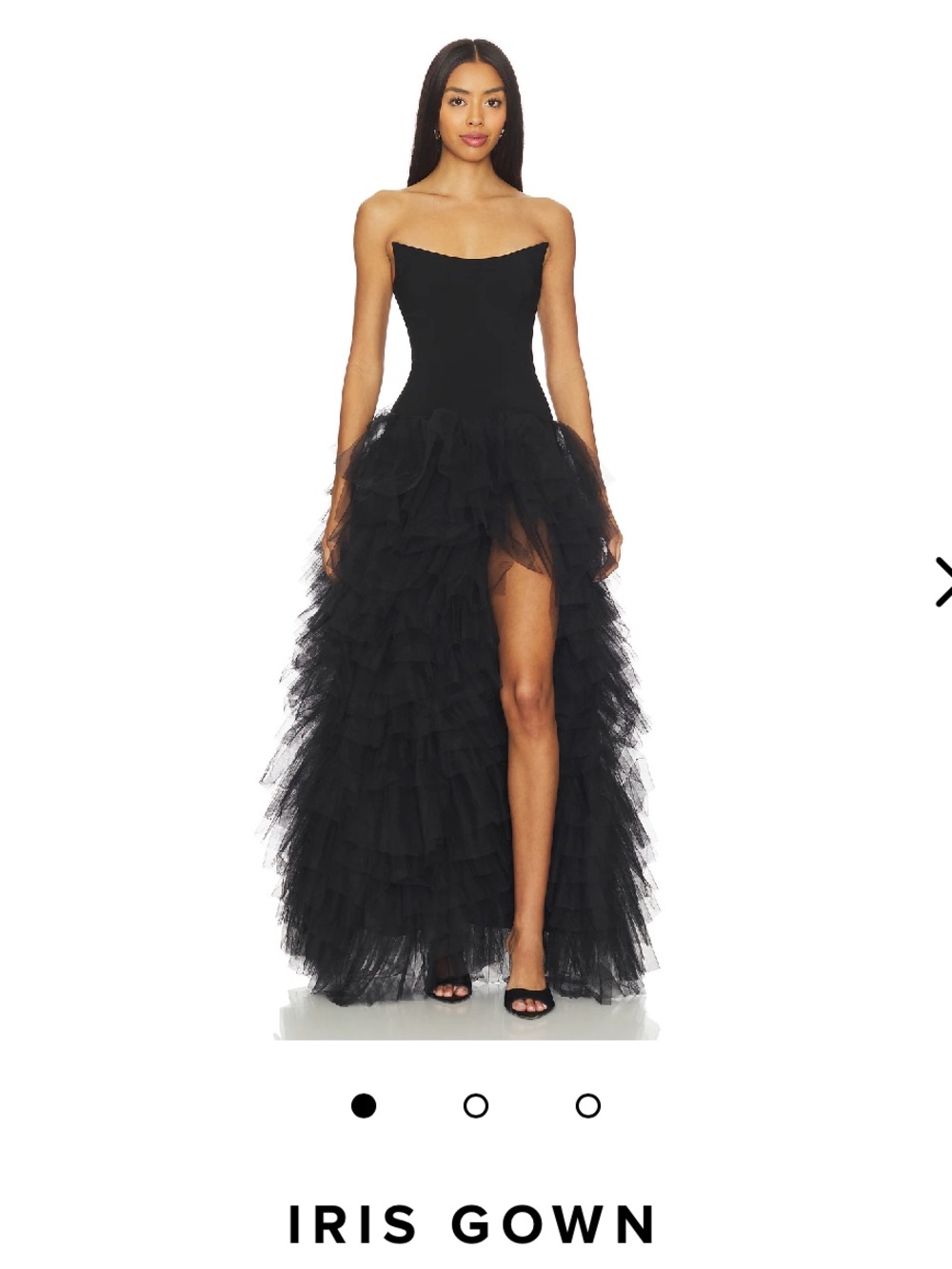 Lovers + Friends Black Strapless Ruffled Tulle Gown
